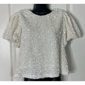 Entro Top Womens Small Ivory Sequin Sparkle Fairy Angel Glitter Fairy Party Glam